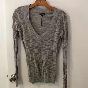 Express | Women’s long sleeve v neck sweater, gray